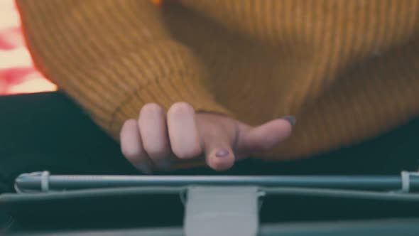 Lady with Manicure Types on Tablet in Morning Slow Motion