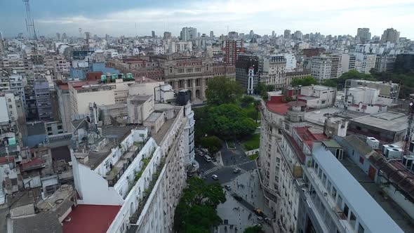 Aerial drone scene of the Courts of Justice of the Argentine Nation. The camera goes to the palace a