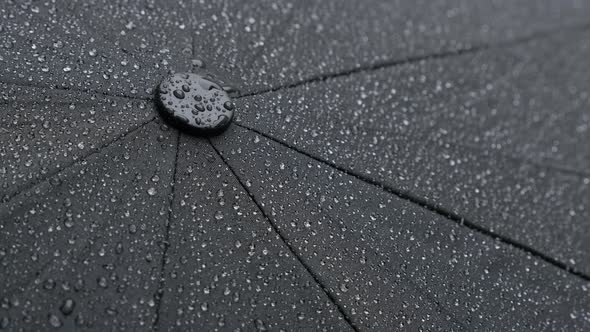 Many drops of water on dark umbrella surface weather forecast background 4K 2160p 30fps UHD footage 