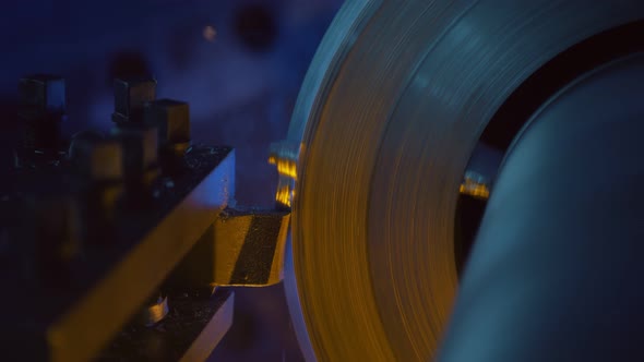 Close Up of Metalworking CNC Milling Machine Processing Detail.