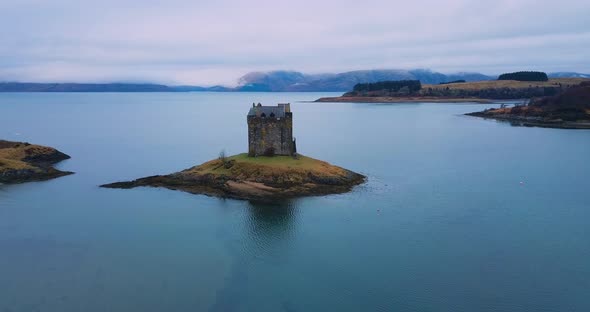 View Of Castle Stalker In Scotland