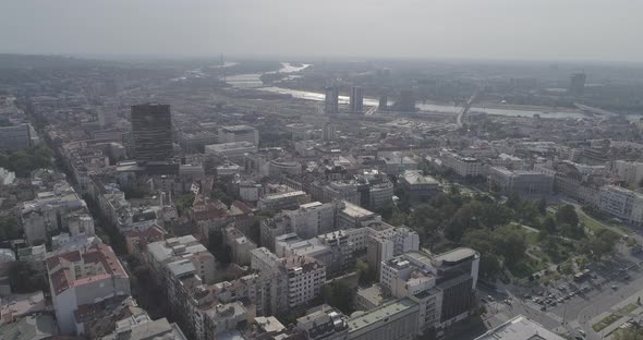 Belgrade city center drone panorama