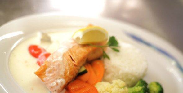 Salmon Cooked with Rice and Vegetables