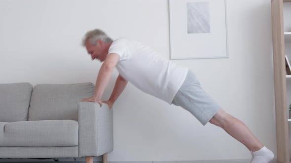 Couch Fitness Home Sport Middleaged Man Pushup