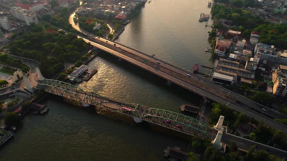 4k Aerial city view of Bangkok dowtnown, Flying over Bangkok, Thailand.