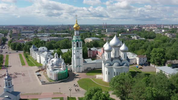 Aerial view of Vologda kremlin, Russia