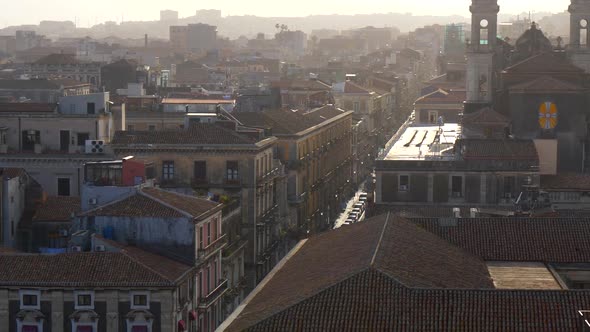 Catania on Sunset. View From Dome of Badia Di Sant'Agata Church. Sicily, Italy