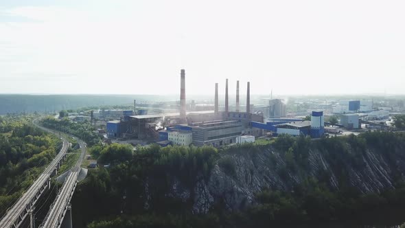 Flying over industrial area