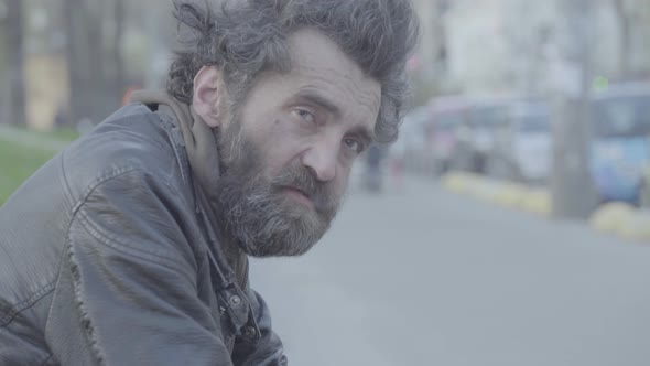 Beggar Homeless Man Tramp. Poverty. Vagrancy. Kyiv. Ukraine.