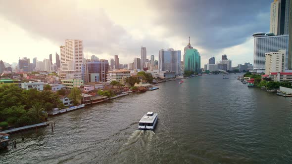 4K : Aerial view over Bangkok city and Chao phraya river