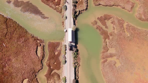 Aerial View of the Retro Train to Barril Beach in Algarve Portugal