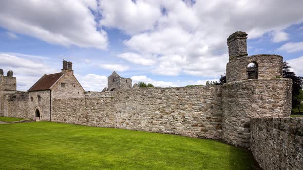 Motion time lapse of Boyle Abbey medieval ruin in county Roscommon in Ireland as a historical sights