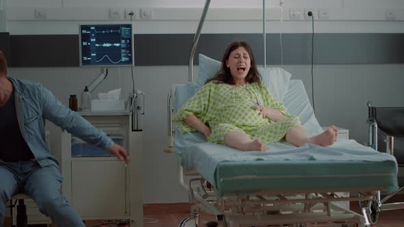 Caucasian Pregnant Woman Having Pain From Contractions