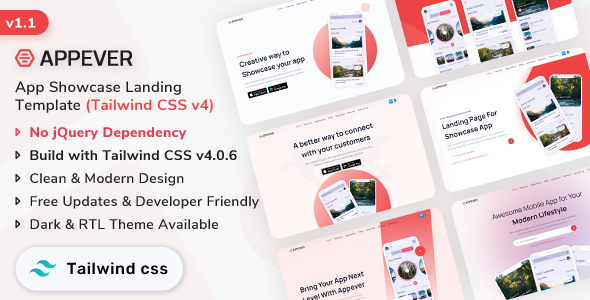 Appever - Tailwind CSS App Landing Template (Tailwind CSS v4)