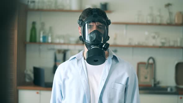 Front View of a Man Wearing a Hazmat Mask