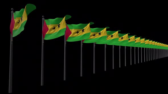 Row Of Sao Tome And Principe Flags With Alpha 2K