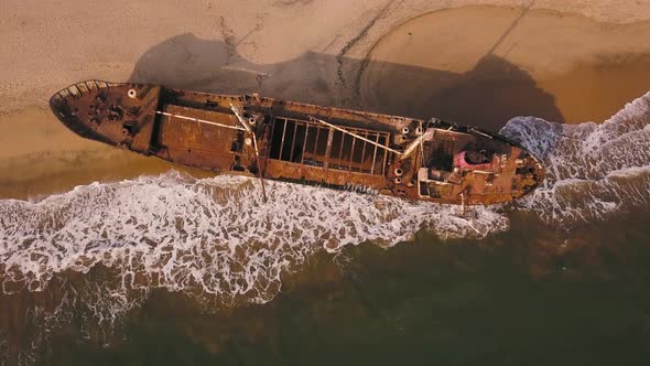 Aerial view of a shipwreck at the beach, Angola, Africa