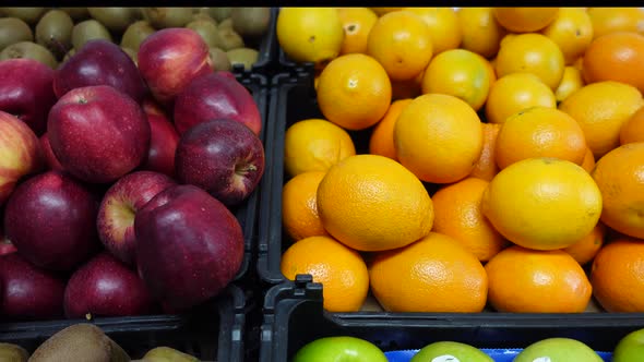 Closeup of Fresh Fruit in Boxes at the Grocery Store