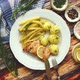 Fresh and Tasty Baked Salmon Served with Young Boiled Potatoes and Yellow Bean - VideoHive Item for Sale