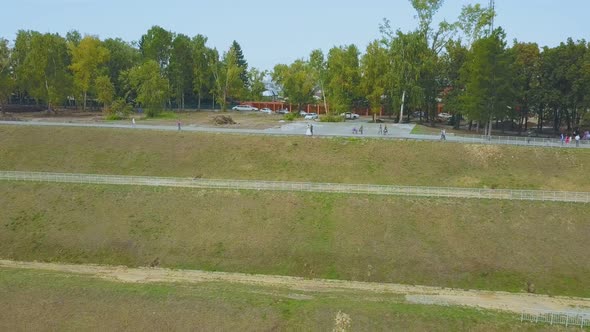 Newlywed Couple in Park Near Cascade Hill Bird Eye View