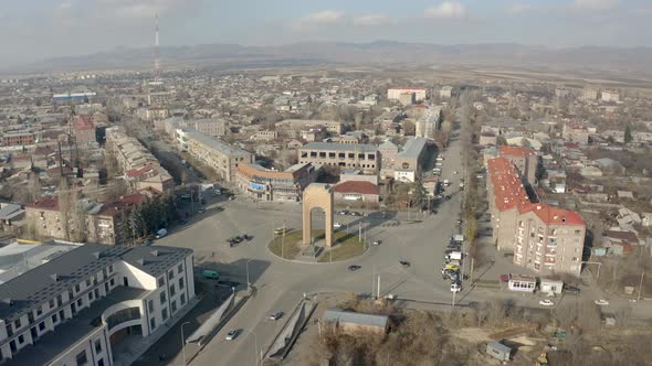  Aerial view Gyumri city in Armenia, Caucasus. 