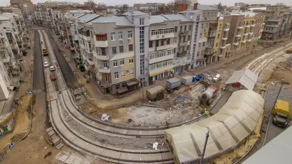 Concrete Works for Road Maintenance Construction with Many Workers and Mixer Timelapse