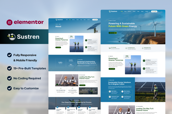 Sustren - Solar & Green Renewable Energy Elementor Template Kit