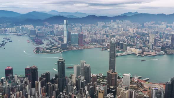 Sunset over Victoria Harbor as viewed atop Victoria Peak. Sunset over Victoria Harbor as viewed atop