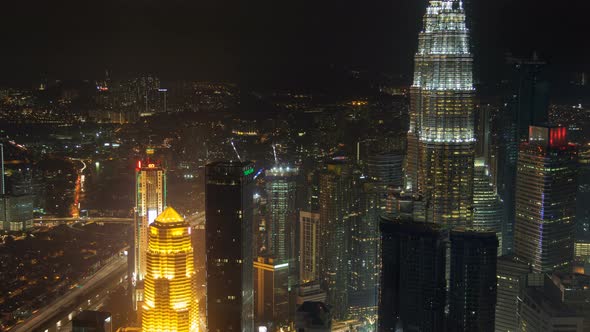 Kuala Lumpur Cityscape Night Timelapse Skyscrapers Panorama