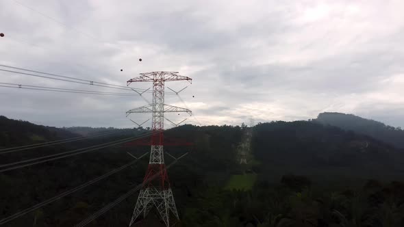 Fly over electric pole in oil palm 