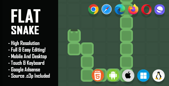 Flat Snake - HTML5 Game (Construct 3 / c3p)