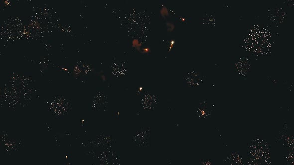 Fireworks Flashing in the Night Sky. Slow Motion in 180 Fps. Real Fireworks with Smoke