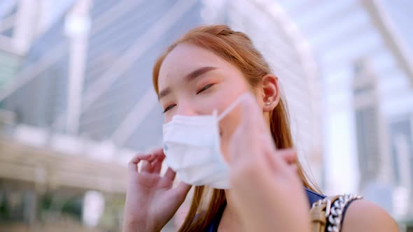 Office Girl in the city (Bangkok), wear a mask