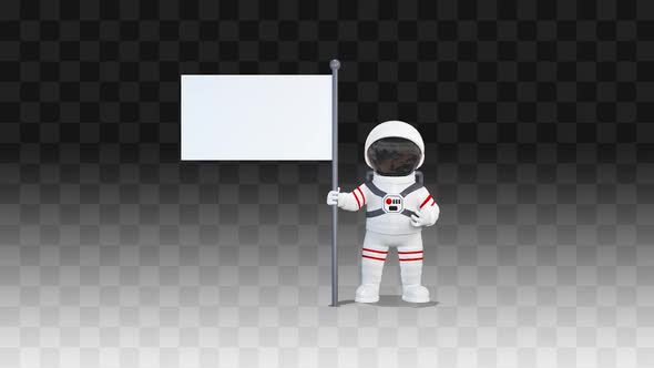 Cosmonaut Stands With A Flag And Talks About Something