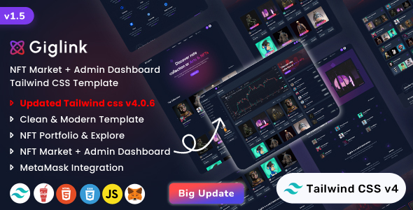 Giglink - Tailwind CSS NFT Marketplace & Admin Dashboard Template