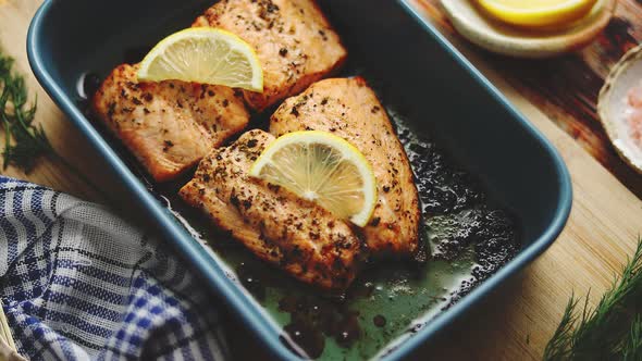 Roasted Salmon in Heat Proof Dish