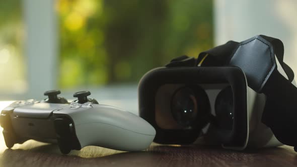 Virtual Reality Glasses and Joystick Closeup