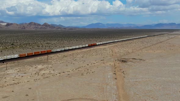 Cargo Locomotive Railroad Engine Crossing Arizona Desert Wilderness. USA