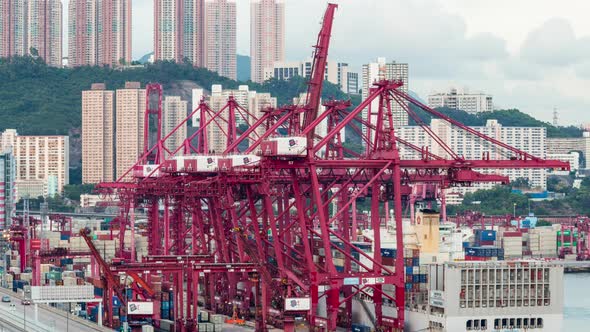 Time lapse of Container Terminals at evening