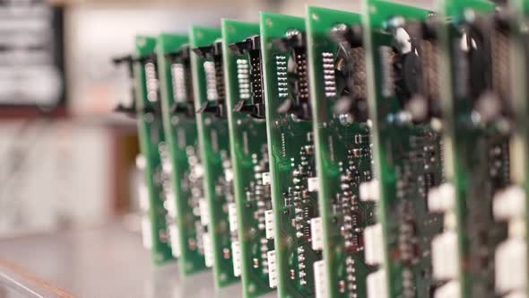 Slider Shot of a Metal Components and Microcircuits in Workshop Laboratory