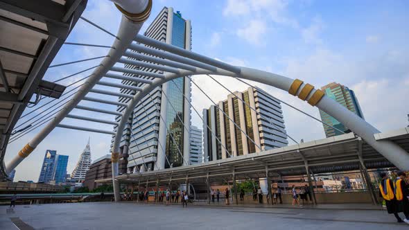 4k Time-lapse of People walking at Chong Nonsi skywalk, Bangkok, Thailand