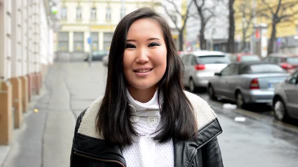 Young Attractive Asian Woman Agree - Urban Street with Cars - City