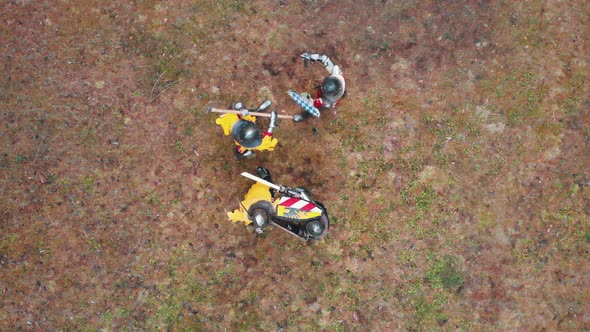 Four Men Knightes Having a Training Fight on the Field