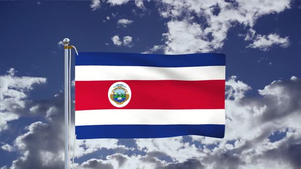 Flag Of Costa Rica Waving With Blue Sky