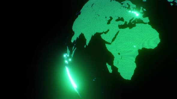 Green Neon Rotated Part Of The Earth Hologram For News Or Blog Background 4K