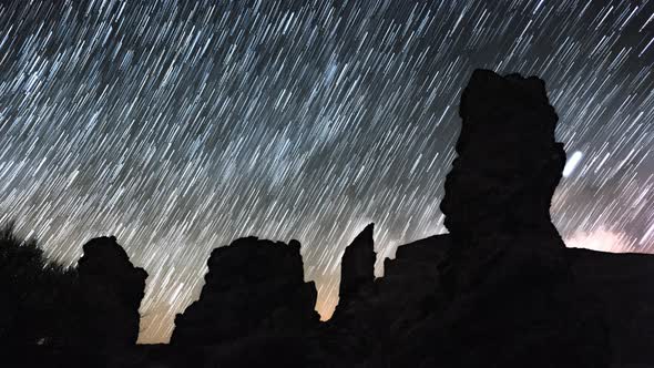 Startrails Timelapse of Milky Way Over Roques De Garcia, Tenerife