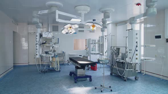 Bright empty operating room in a hospital