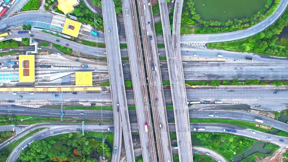 4K footage : aerial view from a drone flying over expressway