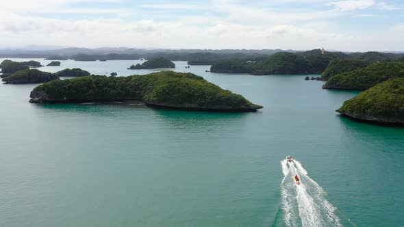 People Ride the Inflatable Watercraft Boat