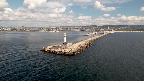 Aerial view of lighthouse and city of Varna, Bulgaria. Varna is the sea capital of Bulgaria.